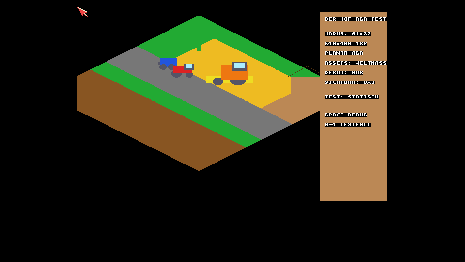 Native AmigaOS-Referenzszene mit 64 mal 32 Pixel großen isometrischen Kacheln